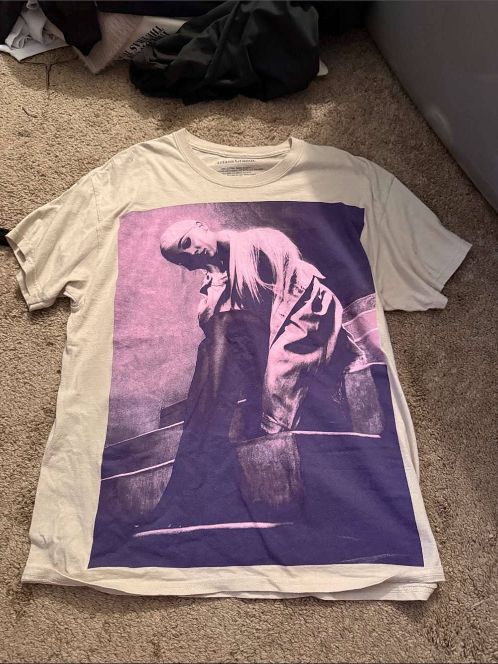 Ariana Grande Cream Tee with Purple Photo Print
